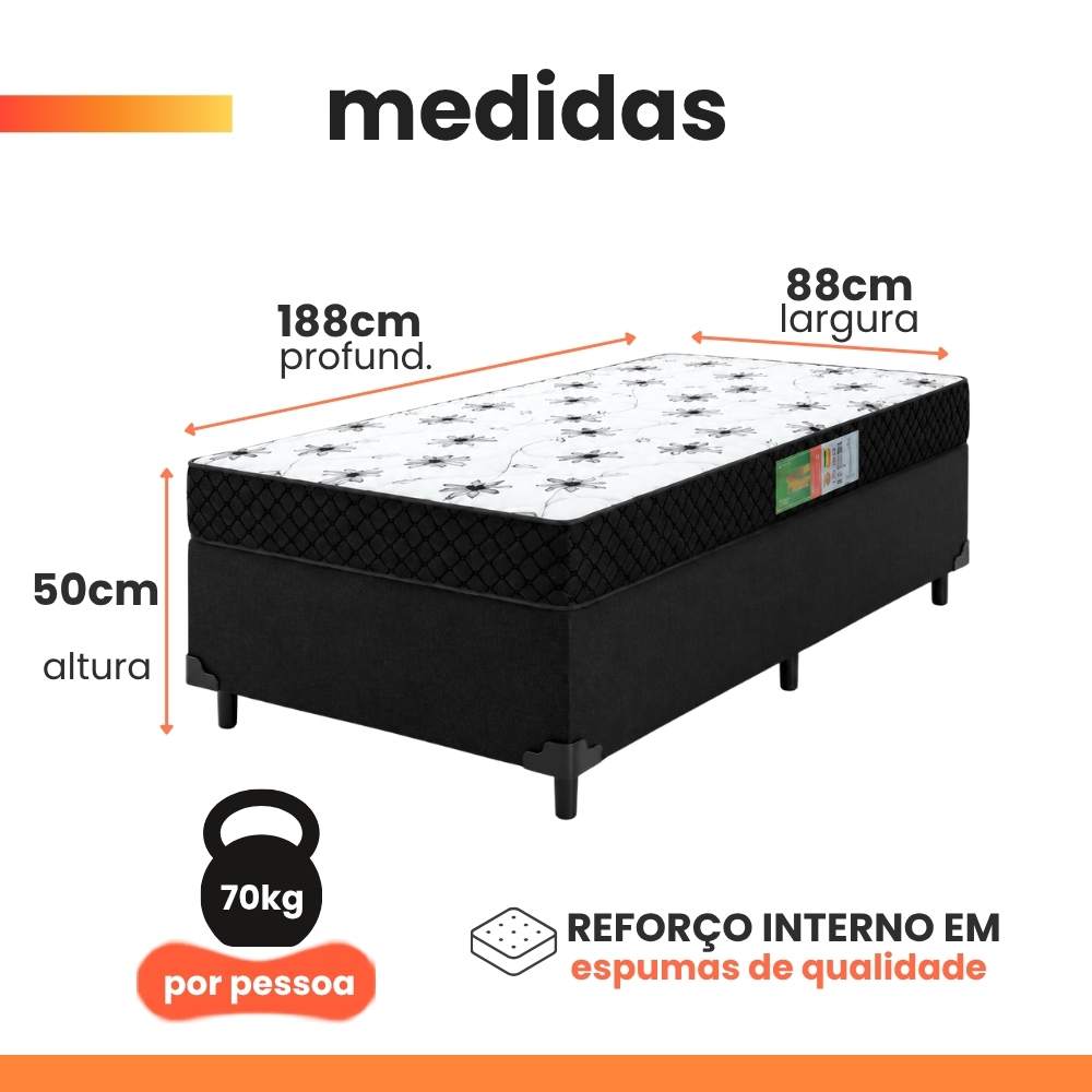 Cama Box Solteiro Colchão Espuma 88x188x50cm Polar Branco / Preto · foto 2