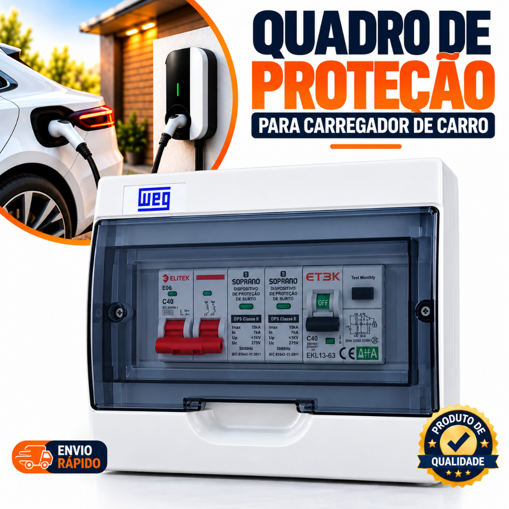 Quadro de Proteção Wallbox Carregador de Carro Elétrico 3,7kw 7,4kw 8kw 9,2kw com DR Tipo A bivolt