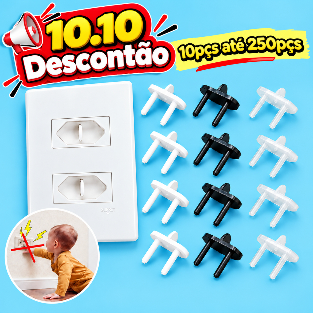 Kit Protetor de Tomada (Branco ou Preto) , Bebê Segurança Contra Choque Elétrico