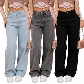 Kit Com 3 Ou 1 Unidade Calça Wide Leg Feminina Calça Balão Feminina Baggy Estilo  Boca Larga Modelo Streetwear Calça Pre