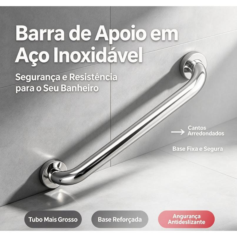 KIT 2 Barra de Apoio Banheiro Aço Inoxidável SUS304, Barra de Segurança Antiderrapante para Idosos, Deficientes
