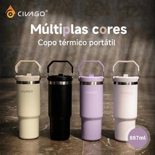CIVAGO Garrafa Térmica Portátil 887ml Aço Inox BPA Free Antivazamento com Tampa Canudo e Alça Stanley Quente/Frio