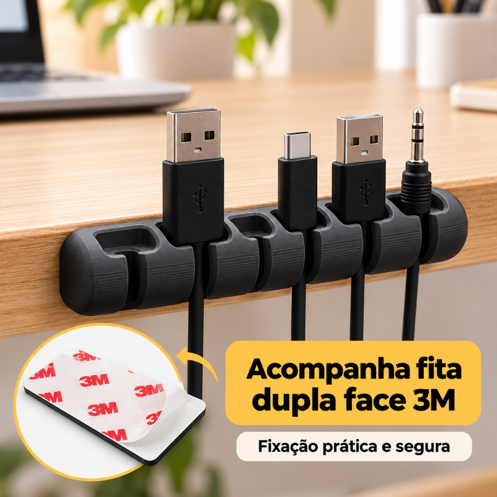 Organizador de Cabos e Fios para Mesa Kit 1 3 ou 5 Unidades Suporte USB Setup Gamer Escritório
