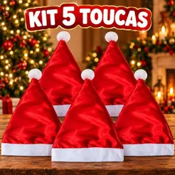 Kit 5 Gorro Touca Papai Noel Tradicional Vermelho e Branco Natal Adulto Festa Amigo Secreto
