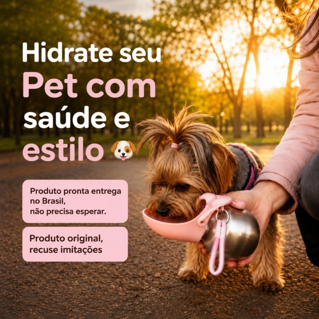 Bebedouro Portátil Para Cães e Gatos 285ml Aço Inox 304 - Garrafa Água Pet Viagem Passeio Pronta Entrega