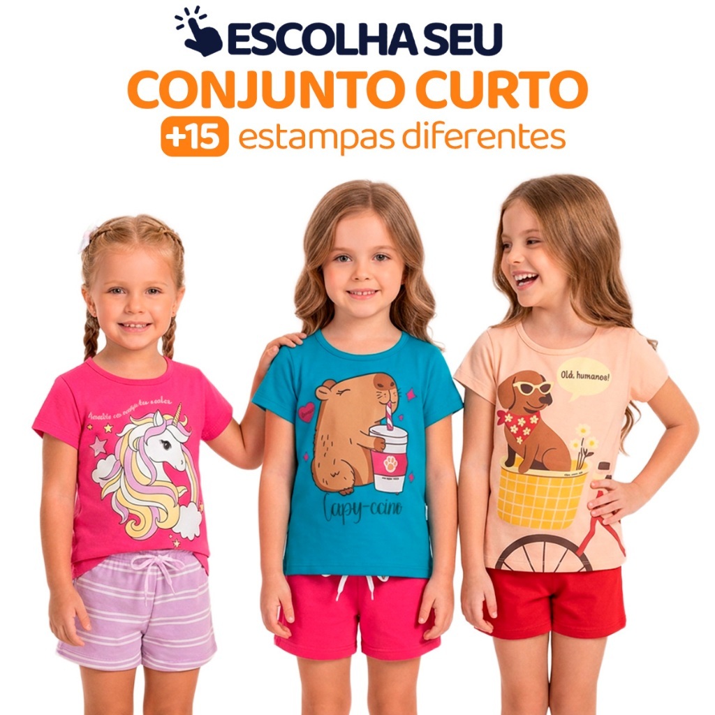 Escolha Seu Conjunto Infantil de Menina Feminino Verão Manga Curta Roupa para Menina em Algodão Tamanhos 2 Ao 10 L03