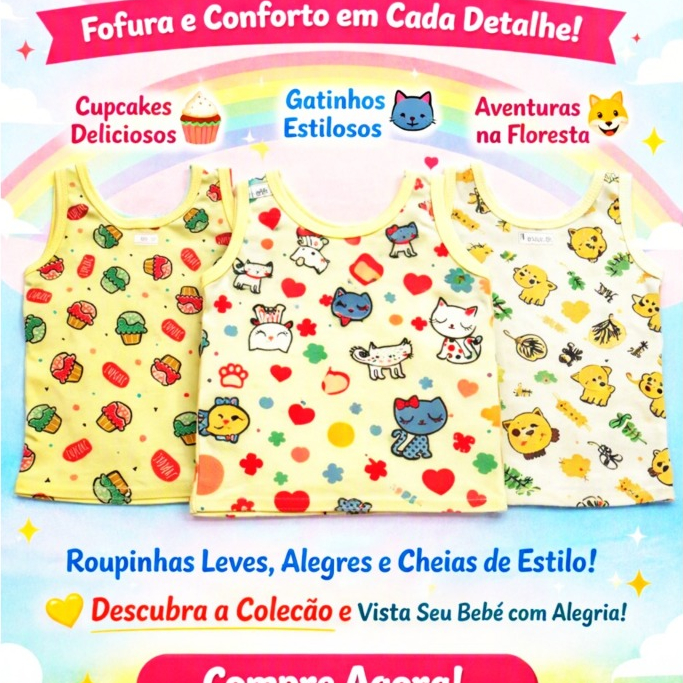 camiseta regata para bebê kit com 5 peças
