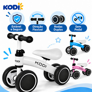Andador/Bicicleta de Equilíbrio Infantil 4 Rodas Sem Pedal | Andador Seguro para Bebê 1 a 3 Anos | Brinquedo Educativo