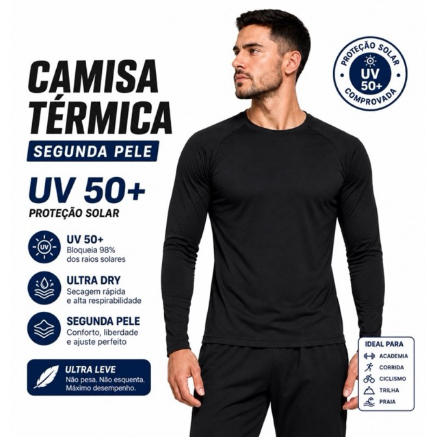 Camisa Térmica UV 50+ Unissex Masculina Feminina Proteção Solar