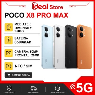 Xiaomi Poco X8 Pro Max 5G, 256GB/512GB + 12GB RAM, Processador Dimensity 9500s, Bateria 8500 mAh, Versão Global