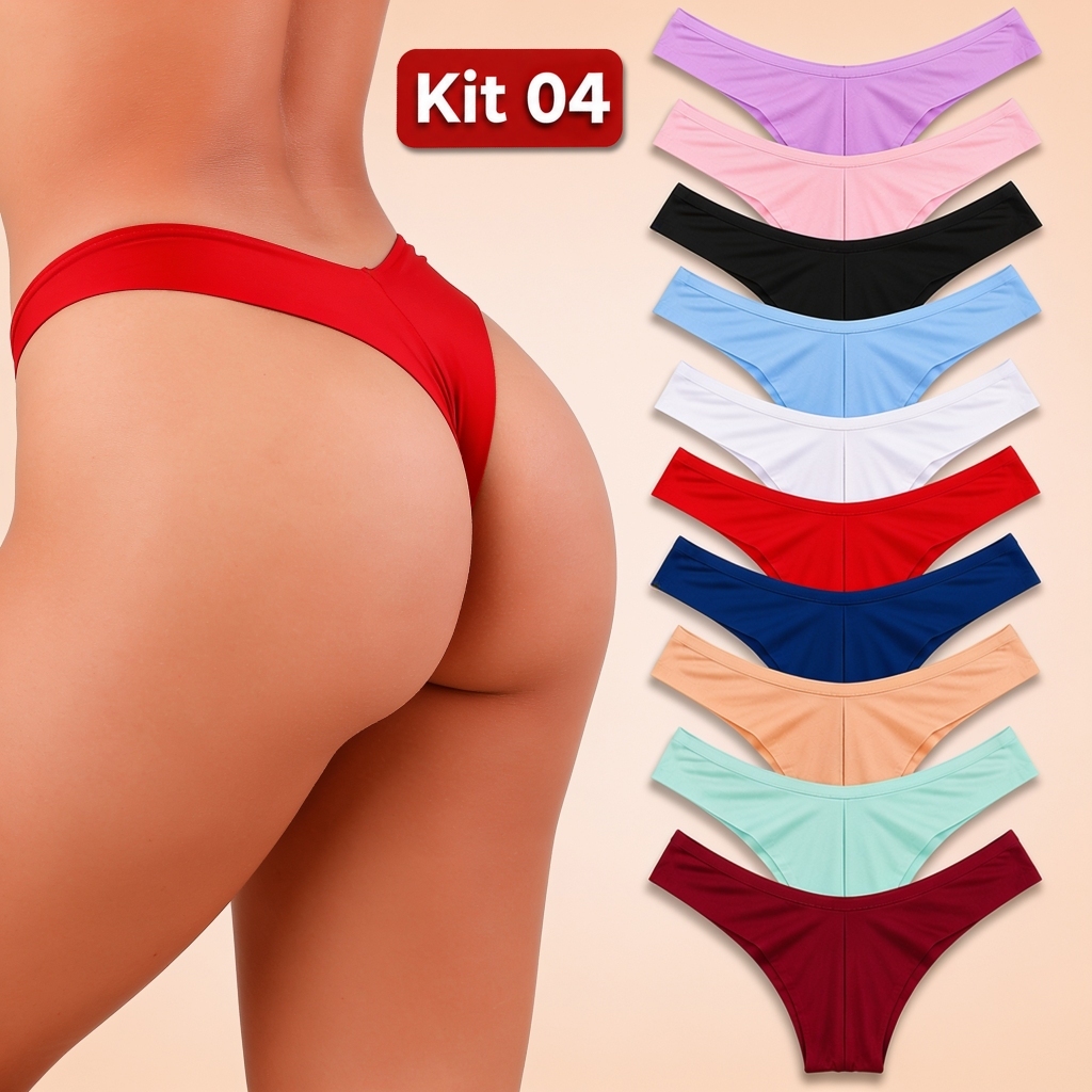 Kit 4 Calcinhas Fio Duplo Empina Bumbum Sem Costura Conforto Sensual