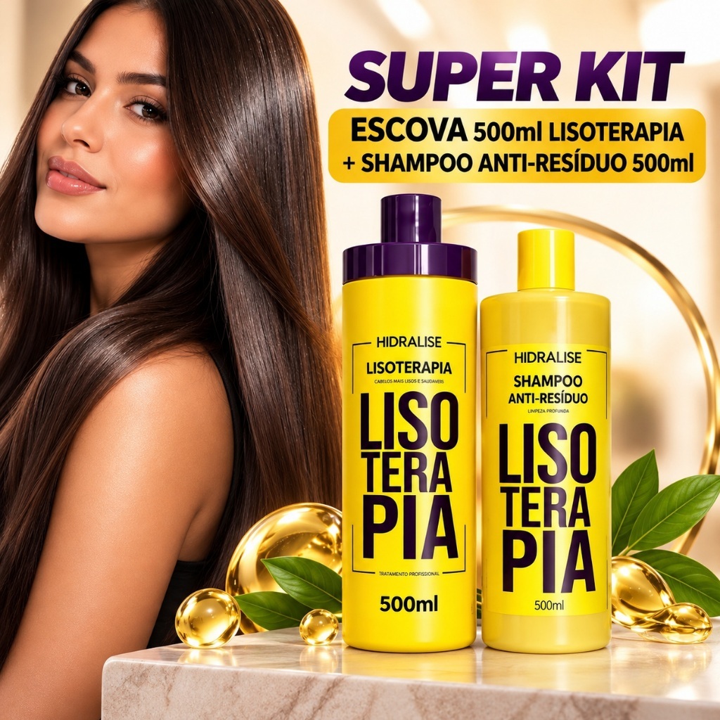 Super Kit 2 Produtos Escova 500ML Lisoterapia Hidralise 500ml Orgânica + Shampoo Anti-Resíduos 500ml