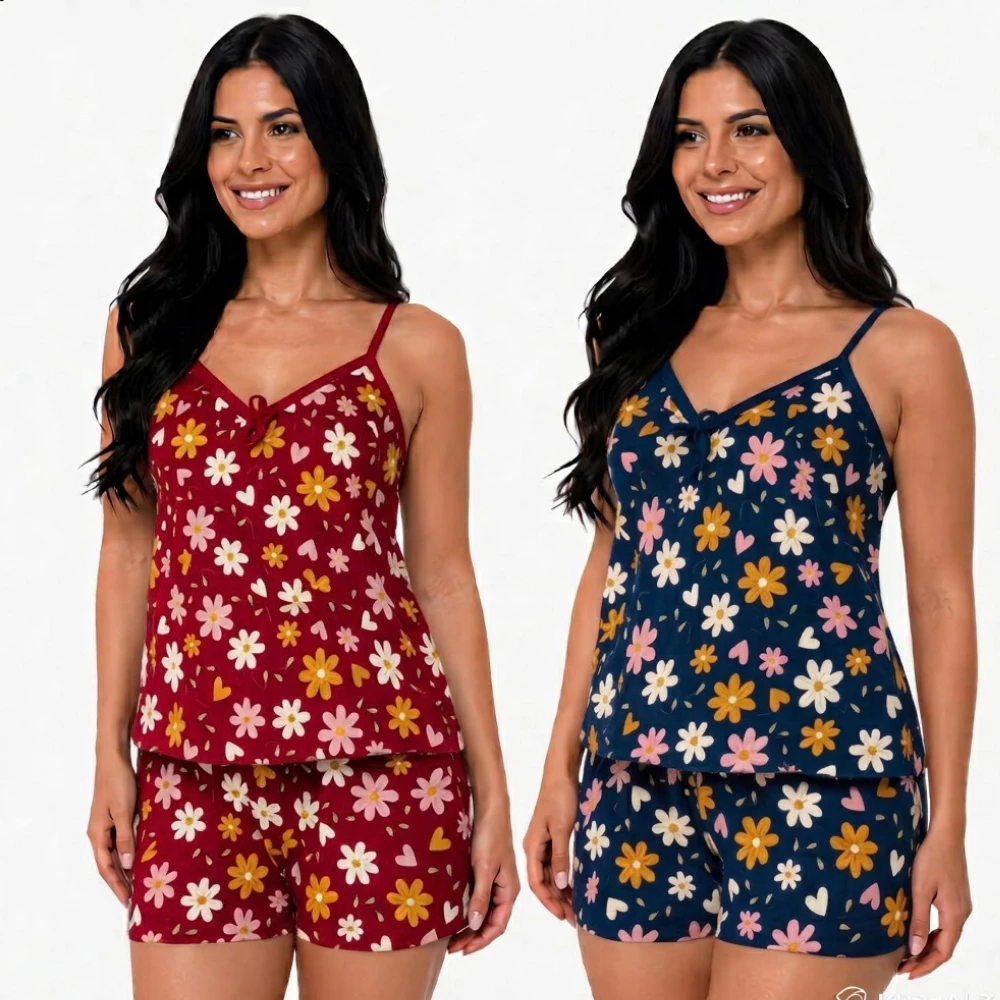 kit 2 Conjunto Pijama Baby Doll Short Doll Estampado Sem Bojo Original Personagens — imagem 1