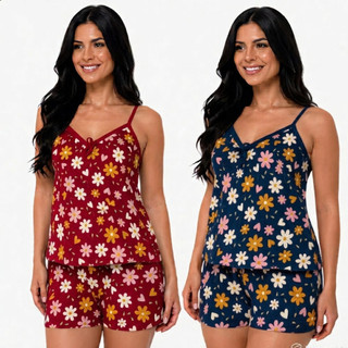 kit 2 Conjunto Pijama Baby Doll Short Doll Estampado Sem Bojo Original Personagens