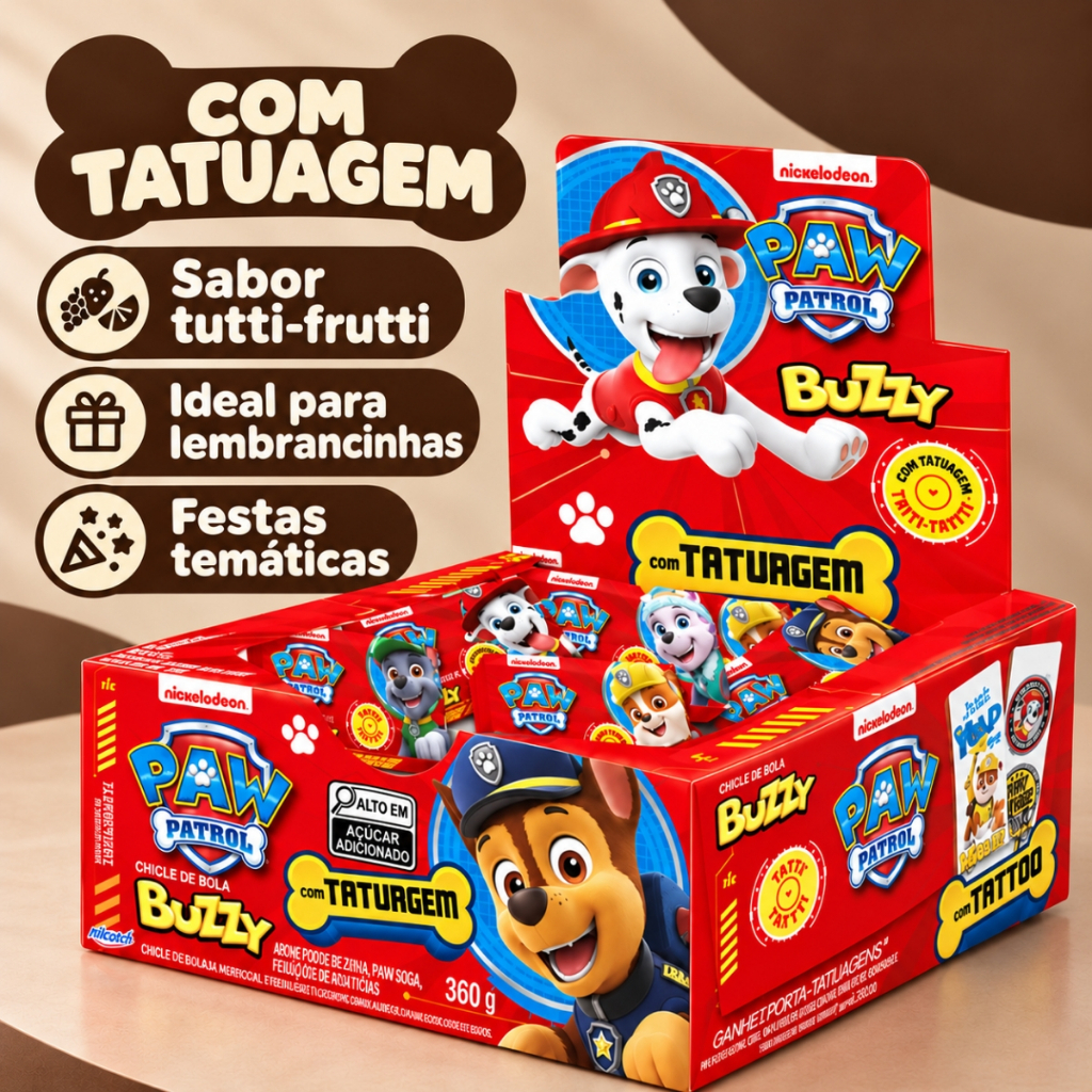 Chiclete Patrulha Canina Tutti Frutti C/90 Unidades Buzzy