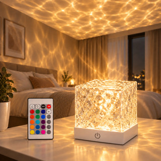Abajur Quarto Luminária Led De Mesa Projetora Ondas Do Mar Luz Noturna Com Controle 16 Cores Touch