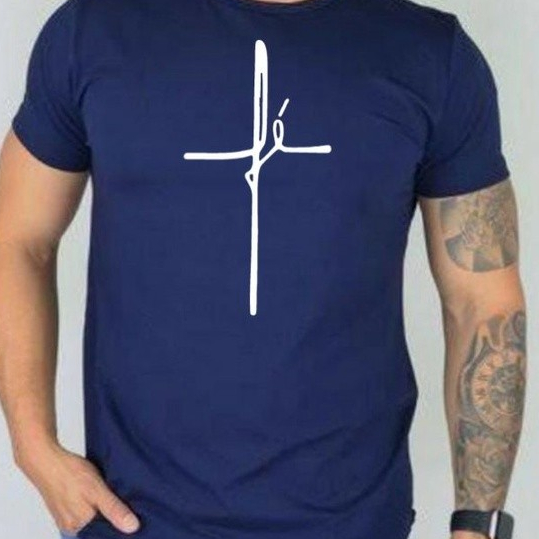 Camiseta Masculina Cruz Fé Cristã 100% Algodão Vermelha Preta Branca Masculino