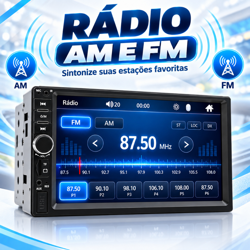 Central Multimídia MP5 1 DIN Tela 7 Polegadas Touch Bluetooth Rádio AM FM Espelhamento USB — imagem 2 de 2
