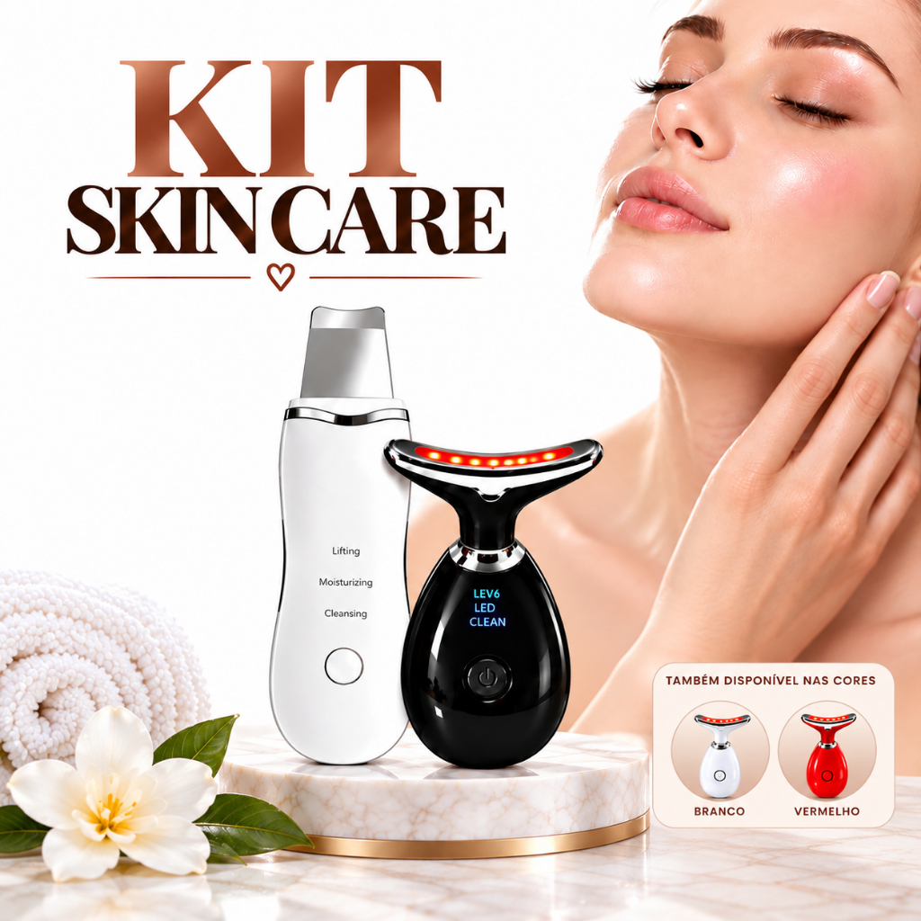 Kit Skin Care Profissional Espátula Ultrassônica Remove Cravos Massageador Facial Lift LED