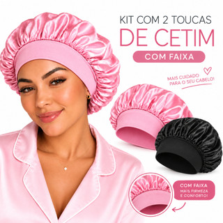 2 Toucas de Cetim com Faixa Larga Anti Frizz Proteção Noturna para todos os tipos de Cabelos