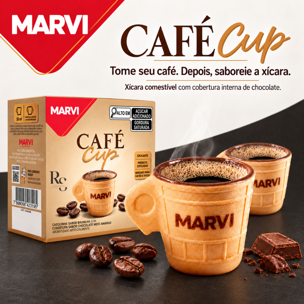 Xicara Casquinha com Chocolate Café Cup Comestível Marvi