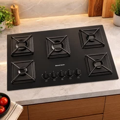 Cooktop a Gás Brastemp BDD75BE 5 Bocas Vidro Preto Grade Ferro Aramado Bivolt