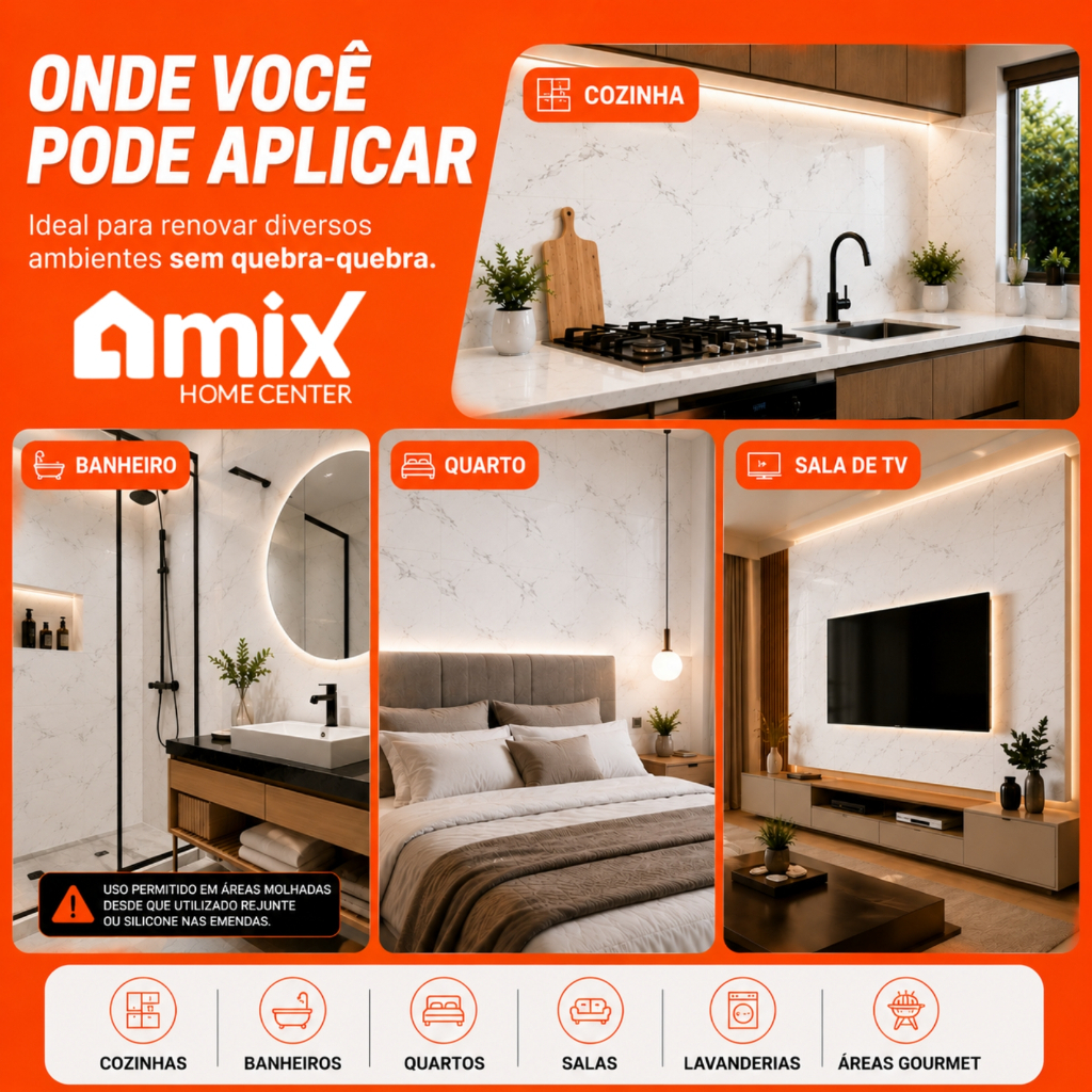 Kit 80 Placas Mármore 60x30 Vinílico Adesivo Parede Decoração Lavável — imagem 2 de 2