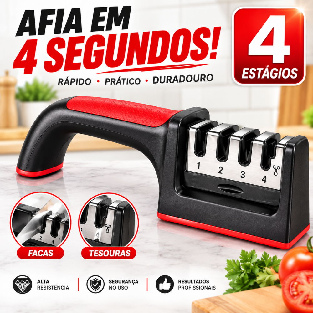Afiador de facas e tesoura Profissional 4 estágios Amola facil cozinha, pratico afiada