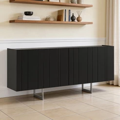 Aparador Buffet Para Sala de Jantar 4 Portas 180cm Pés Industrial Alina N01 Preto Champanhe - Lyam Decor