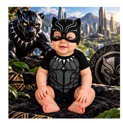Body Bebê Temático Mesversario Fantasia Infantil Pantera Negra