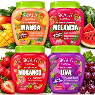 Creme Skala Frutástica 1kg 2 em 1 Hidratação Nutrição Creme para Pentear Manga Melancia Morango Uva