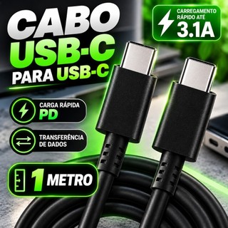 Cabo Preto Duplo Universal USB-C Tipo C A71 Note 10 Note 20 A70 A80 S10 S20 1 Metro