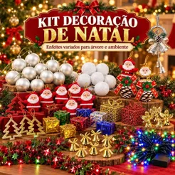 Kit 69 Peças Completo Enfeites de Natal para Árvore com Bolas Papai Noel Anjos Sinos Festão e Pisca-Pisca Natalino