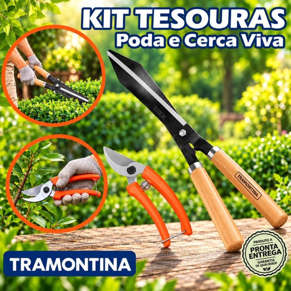 Conjunto Tesoura De Podar E Tesoura Cerca Viva Para Jardins e Jardinagem Afiadas Tramontina