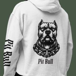 Blusa de Frio com Capuz e Bolso Masculino Pit Bull Streetwear Moletom Algodão Confortável Adulto e Infantil
