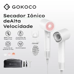 GOKOCO 3 em 1 Secador de Cabelo Alta Velocidade 80M Íons Negativos 4 Temperaturas Bivolt com Difusor