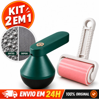 Kit Papa Bolinhas Elétrico Recarregável USB + Rolo Tira Pelos Lavável para Roupa Sofá e Pelo de Pet Cachorro Gato