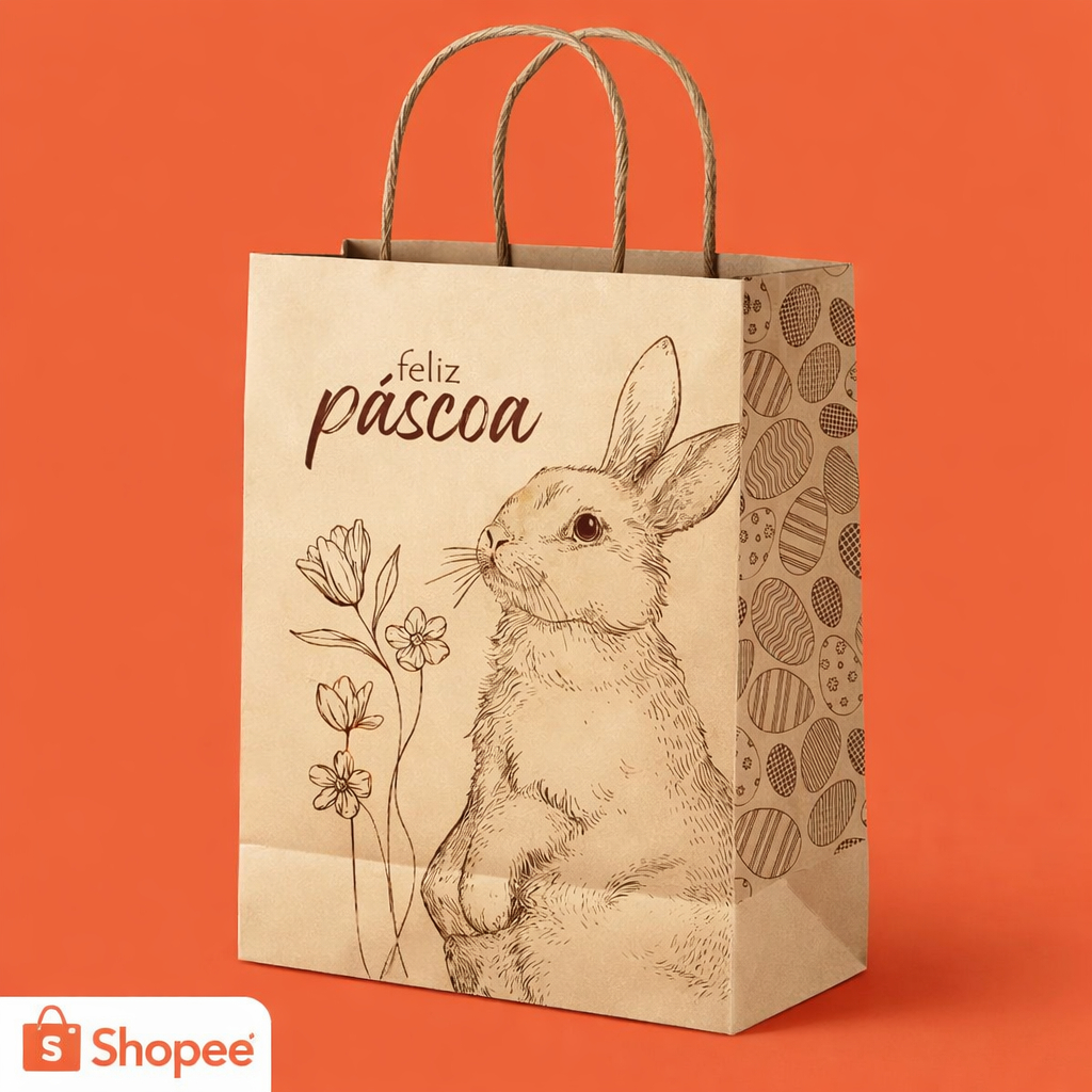 Sacola Kraft Páscoa ( 18x10x28 ) Coelho Feliz Ideal para Ovo  de Chocolate kit 30unid em Oferta na Shopee