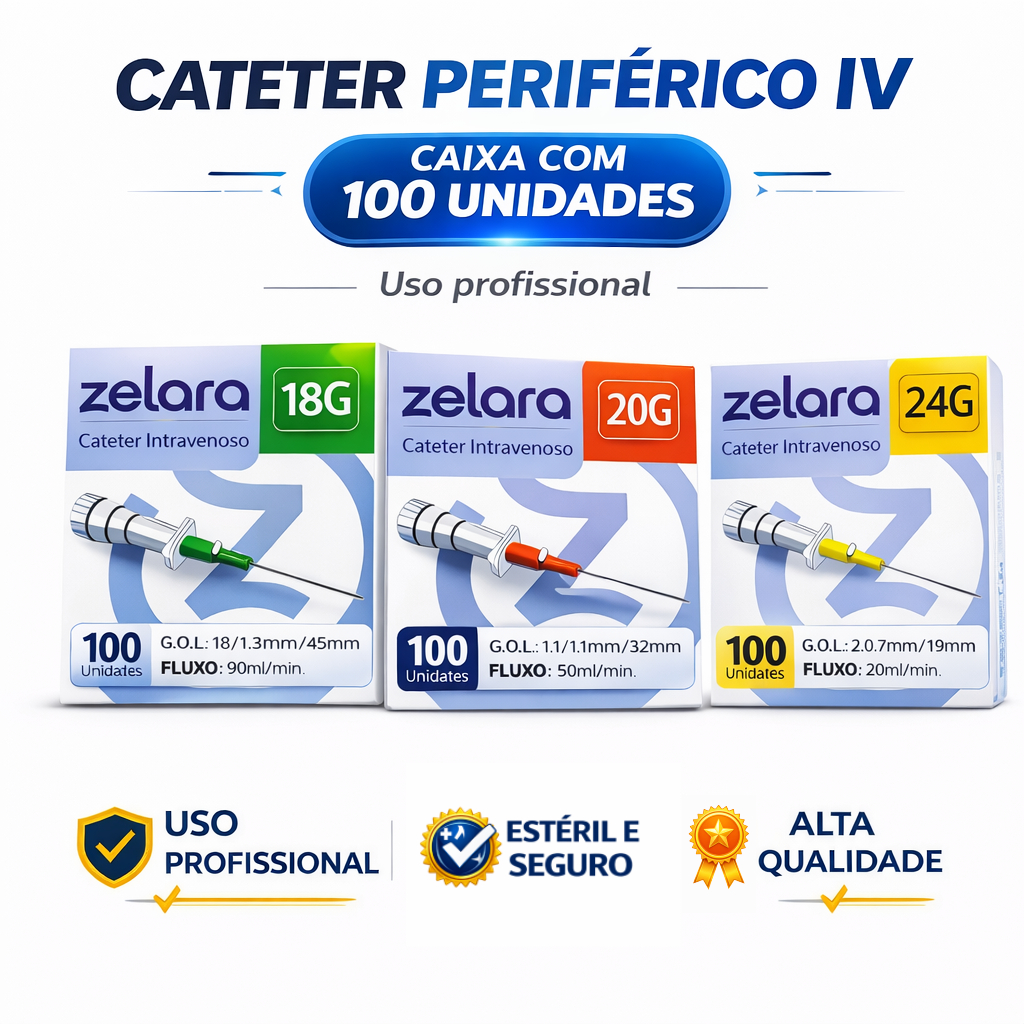 Cateter Intravenoso IV com 100 un. Vários Tamanhos - Zelara em Oferta na Shopee