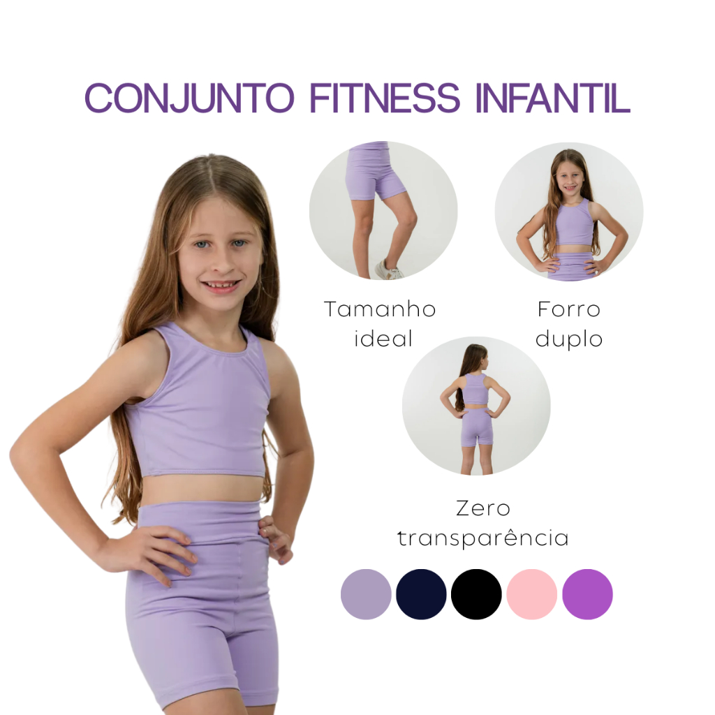 Conjunto Infantil Lycra Top Nadador Short Fitness Ginástica em Oferta na Shopee