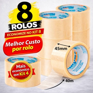 Kit 8 Fitas Adesivas Transparentes 45mm x 40m – Resistente p/ Embalagem e Mudança em Oferta na Shopee