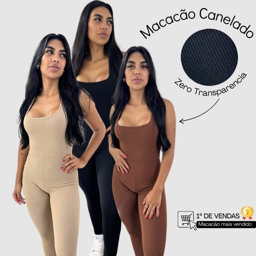 Macacão canelado gringa academia ou Casual dia dia forrado tecido duplo zero transparência