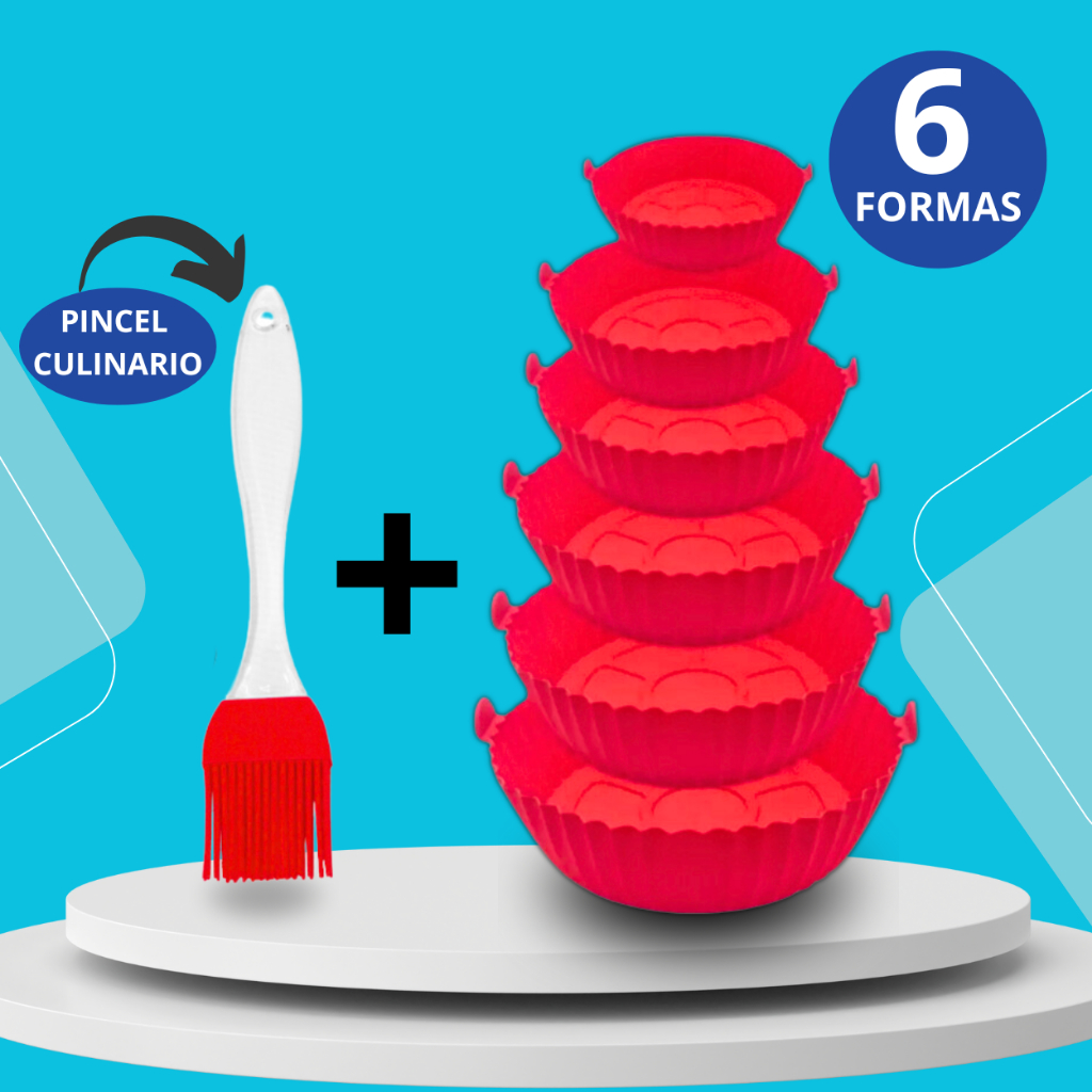 Kit 6 Forma Para Air Fryer Silicone Antiaderente Forno Microondas + Pincel Culinario em Oferta na Shopee