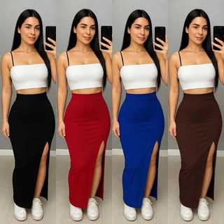 Saia Longa Elegante Com Fenda Lateral Saia feminina Verao  Zero Transparencia Modinha Gringa