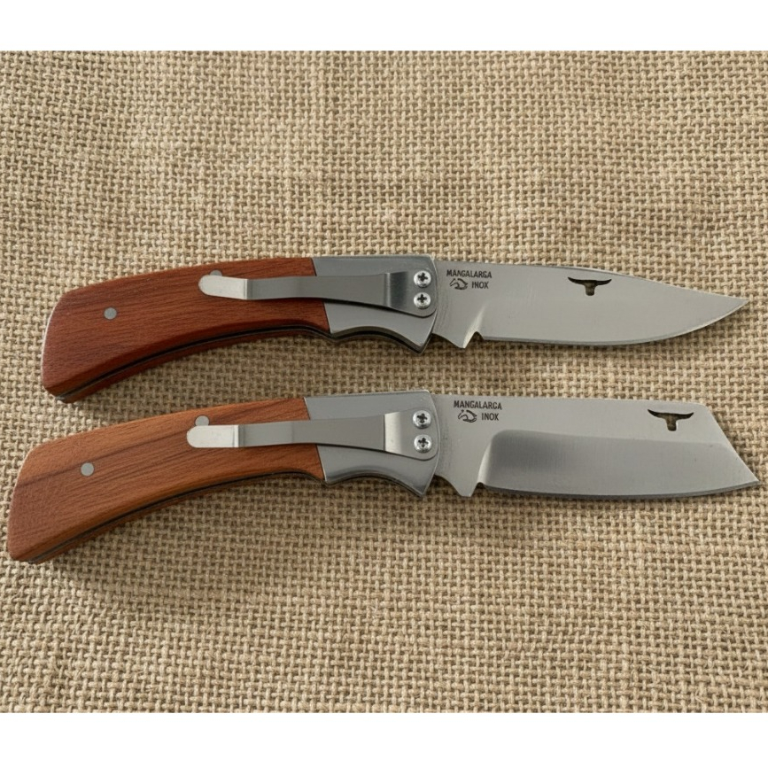 Kit 2 Canivete Inox Cabo de Madeira com Clip de Bolso