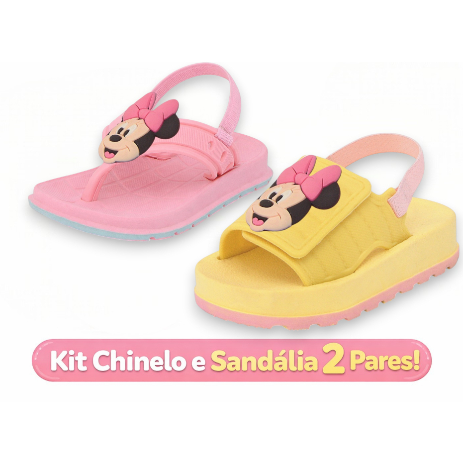 Kit 2 pares chinelo e sandália infantil feminina menina minnie leve macio antiderrapante