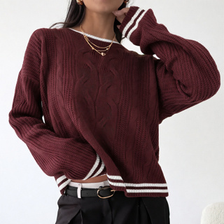 Blusa Feminina de Tricot Listras Manga Longa Punho com Listras Elegante Moda Tricô Inverno em Oferta na Shopee