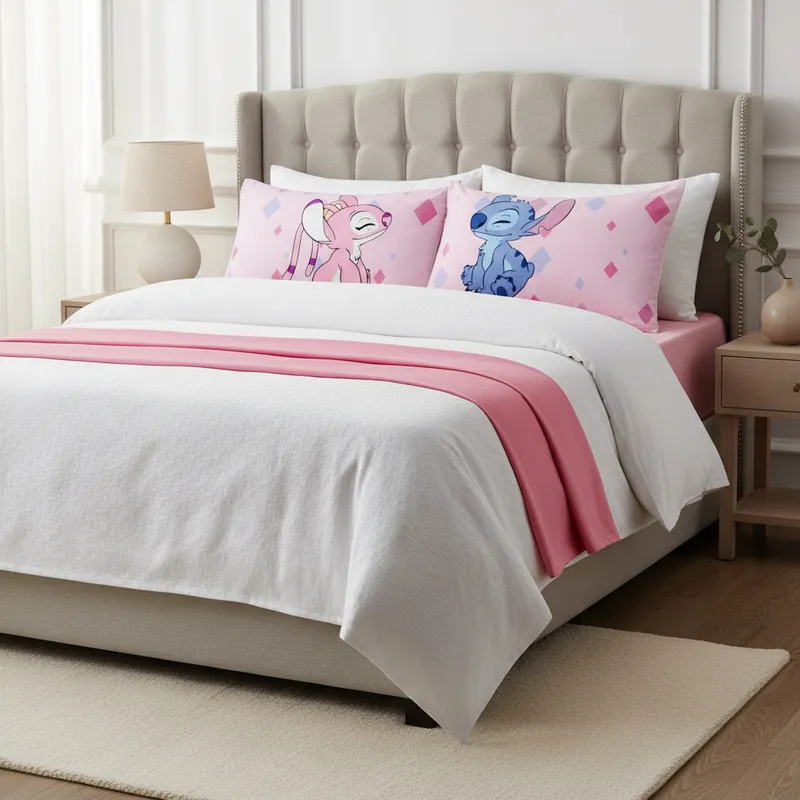 Kit Par de Fronha Casal Estampada Stitch Personagem Rosa 68x48 em Oferta na Shopee