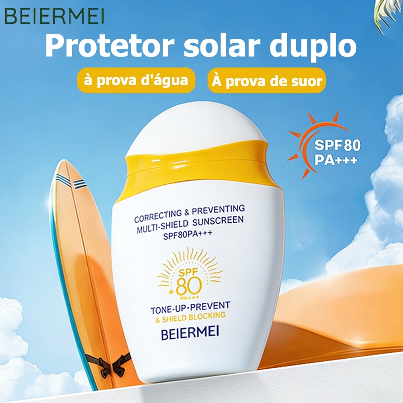 Beiermei Protetor Solar facial 50ml SPF 80 PA+++ Impermeável, à prova de suor e anti-rugas Iluminar o tom da pele em Oferta na Shopee