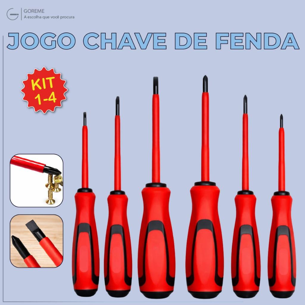 Jogo de Chaves de Fenda Philips Isoladas 6 Peças com Imã Cabo Emborrachado e Ponta Magnética em Oferta na Shopee